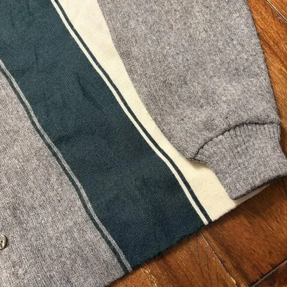 Vtg D'Italia Campus Sweater Mens XL Gray Green Stripe Knit Cardigan 90s